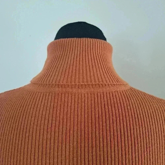 Women's Ribbed Turtleneck Sweater Size Medium Rust Brown Colour Soft Fitted - Picture 5 of 9